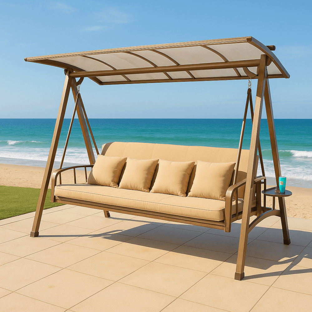 ชิงช้า 4 ที่นั่ง COCOLUXE รุ่น SWAY WARM มาพร้อมโคมไฟโซลาร์เซลล์ สีน้ำตาล_1