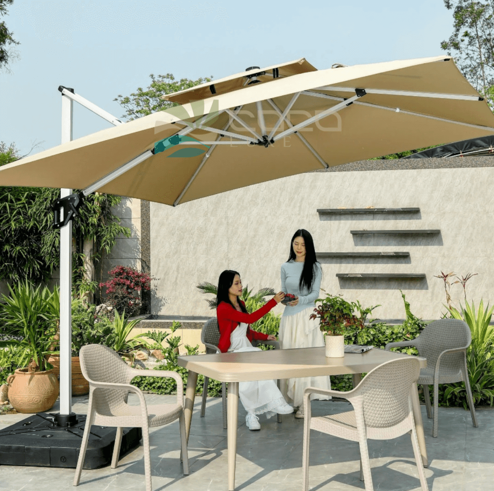 ร่มสนาม 2 ชั้น COCOLUXE SUNSHADE SIDE 300ซม. สีขาว+ฐานหินอ่อน_4