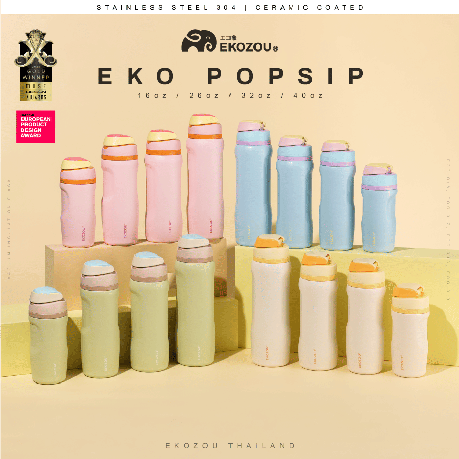 ขวดน้ำเก็บความเย็น เคลือบเซรามิก EKOZOU รุ่น EKO POPSIP 480 มล (CREAM)