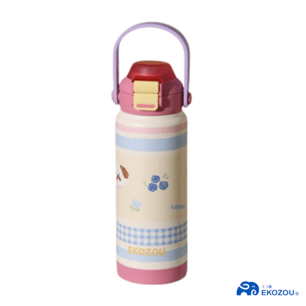 ขวดน้ำเก็บความเย็น เคลือบเซรามิก EKOZOU KATI AND CHATHAI ขนาด 750ML. (PINK-CREAM)