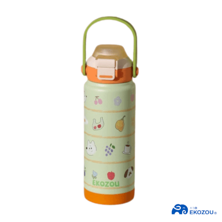 ขวดน้ำเก็บความเย็น เคลือบเซรามิก EKOZOU KATI AND CHATHAI ขนาด 750ML. (ORANGE-GREEN)_0