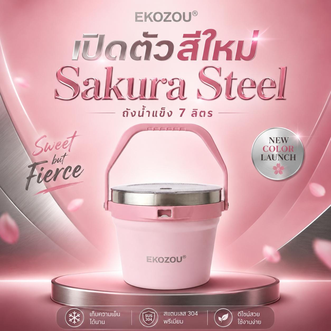 ถังน้ำแข็งเก็บความเย็น EKOZOU EKO WILDER 7 ลิตร สี SAKURA STEEL_3