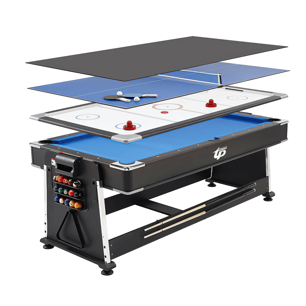 โต๊ะพูล 4IN1 POOL BILLIARD TABLE อุปกรณ์พร้อมเล่น ขนาด 7ฟุต สักหลาดน้ำเงิน_0