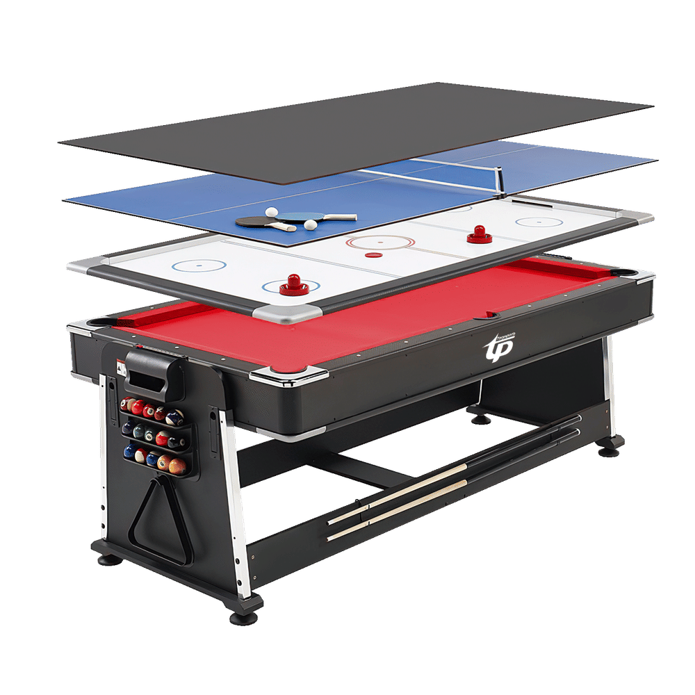โต๊ะพูล 4IN1 POOL BILLIARD อุปกรณ์พร้อมเล่น ขนาด 7ฟุต สักหลาดแดง