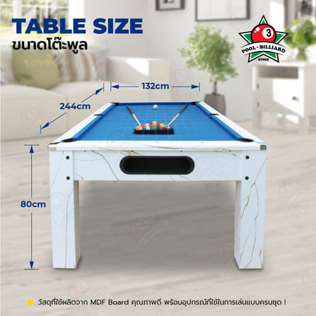 โต๊ะพูล 3IN1 POOL BILLIARD รุ่น V.18 ขนาด 8 ฟุต โต๊ะสีขาวลายหินอ่อน_5