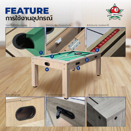 โต๊ะพูล 4IN1 V.3 POOL BILLIARD TABLE อุปกรณ์พร้อมเล่น ขนาด 5 ฟุต สักหลาดสีเขียว_6