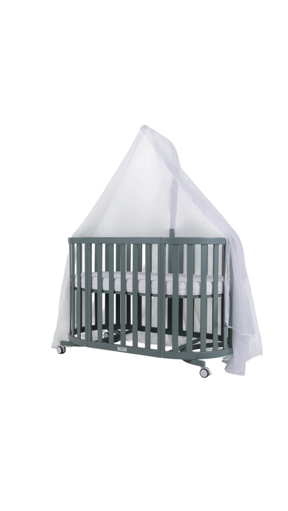 เตียงเด็ก MOMCO SOVA WOODEN COT พร้อมมุ้ง ปรับขนาดได้ 6 รูปแบบ สีเขียว