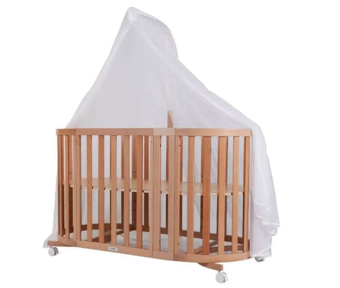 เตียงเด็ก MOMCO SOVA WOODEN COT พร้อมมุ้ง ปรับขนาดได้ 6 รูปแบบ สีไม้ธรรมชาติ
