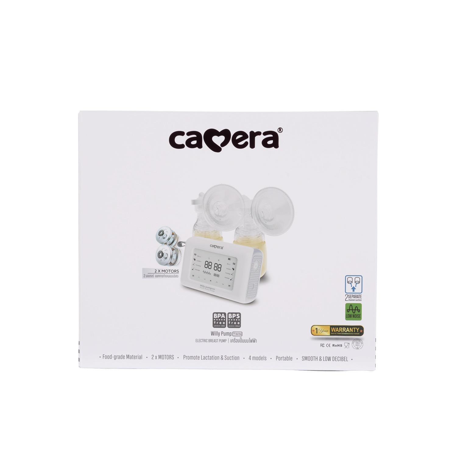 เครื่องปั๊มนมไฟฟ้าแบบคู่ CAMERA WILLY PUMP ทวินแยกมอเตอร์การทำงาน แรงดูด 300 MMHG_2