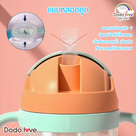 แก้วน้ำซิลิโคนมีหูจับ DODOLOVE พร้อมหลอดดูด สีฟ้า_1