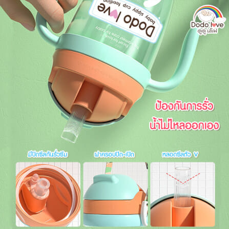 แก้วน้ำซิลิโคนมีหูจับ DODOLOVE พร้อมหลอดดูด สีฟ้า_2