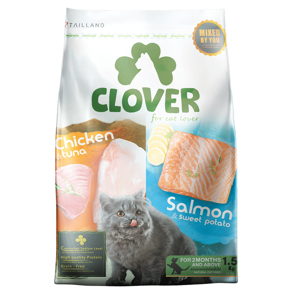อาหารแมว CLOVER สูตร MIX BY YOU รสไก่กับทูน่า และแซลมอน เกรด HOLISTIC GRAIN-FREE โซเดียมต่ำ (1.5 KG)