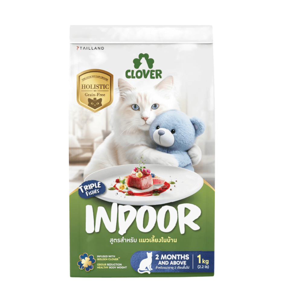 อาหารแมว CLOVER สูตร INDOOR สำหรับแมวเลี้ยงในบ้าน เกรด HOLISTIC GRAIN-FREE โซเดียมต่ำ (1 KG)
