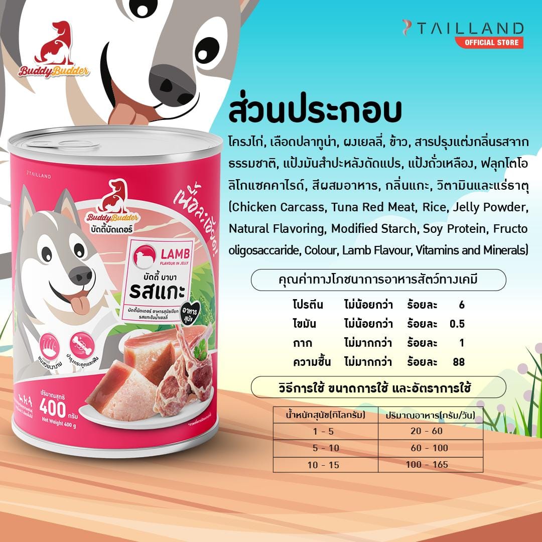 อาหารเปียกสุนัข BUDDYBUDDER บัดดี้ บาบา - รสแกะ 400 กรัม