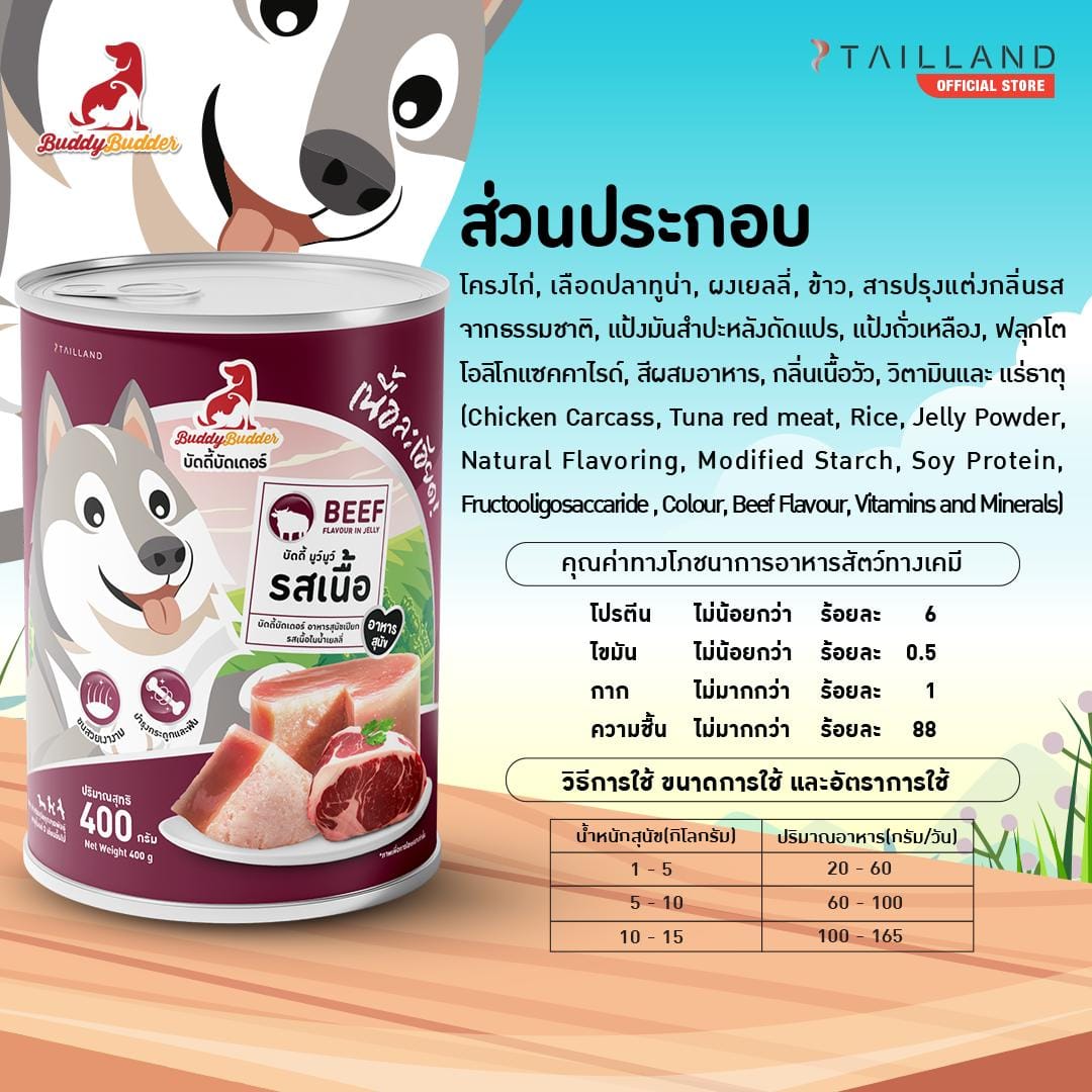 อาหารเปียกสุนัข BUDDYBUDDER บัดดี้ บูว์บูว์ - รสเนื้อ 400 กรัม