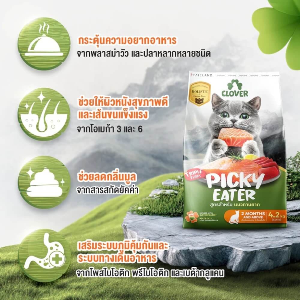 อาหารแมว CLOVER สูตร PICKY EATER สำหรับแมวทานยาก เกรด HOLISTIC GRAIN-FREE โซเดียมต่ำ (4.2 KG)_2