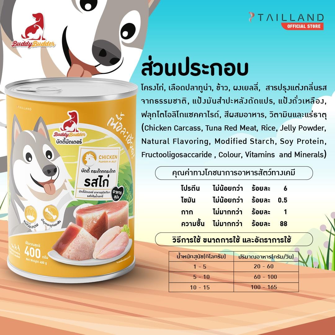 อาหารเปียกสุนัข BUDDYBUDDER บัดดี้ กระต๊ากกระต๊าก - รสไก่ 400 กรัม_1