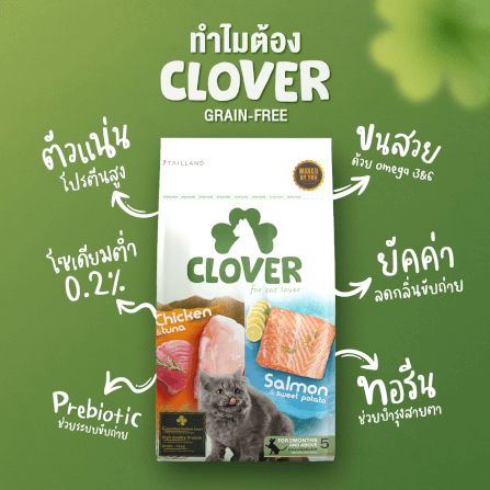 อาหารแมว CLOVER สูตร MIX BY YOU รสไก่กับทูน่า และแซลมอน เกรด HOLISTIC GRAIN-FREE โซเดียมต่ำ (400 G)_1