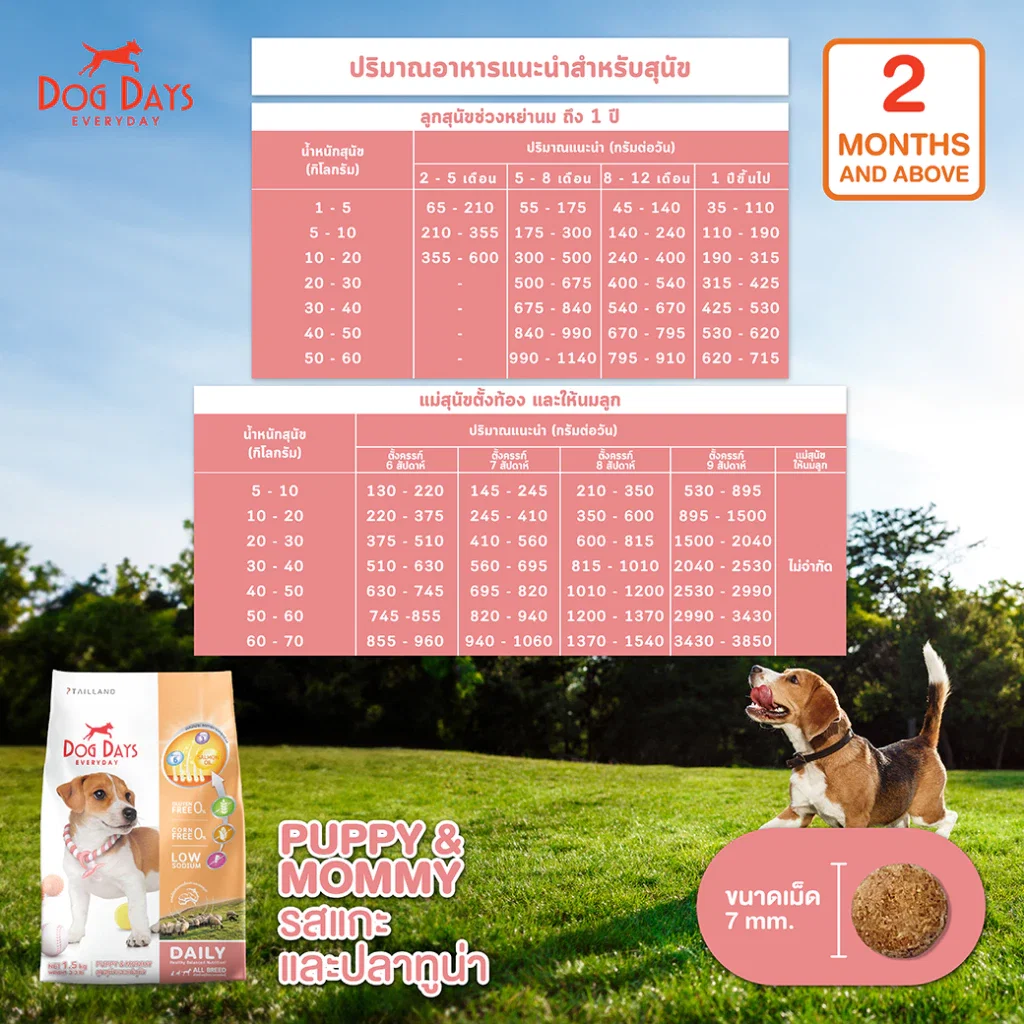 อาหารเม็ดสำหรับสุนัข DOG DAYS DAILY เกรดโฮลิสติก รสแกะและปลาทูน่า สูตร PUPPY & MOMMYโดยเฉพาะ 1.5 กก. (ชุด 2 ถุง)_6