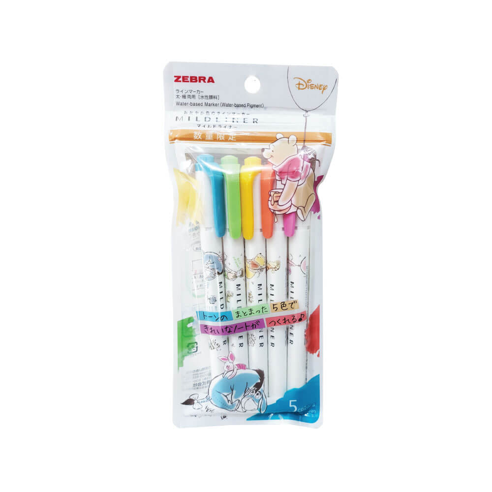ปากกาไฮไลท์ ZEBRA 5C SET MILDLINER DISNEY หมีพูห์ แพ็ค 5 ด้าม