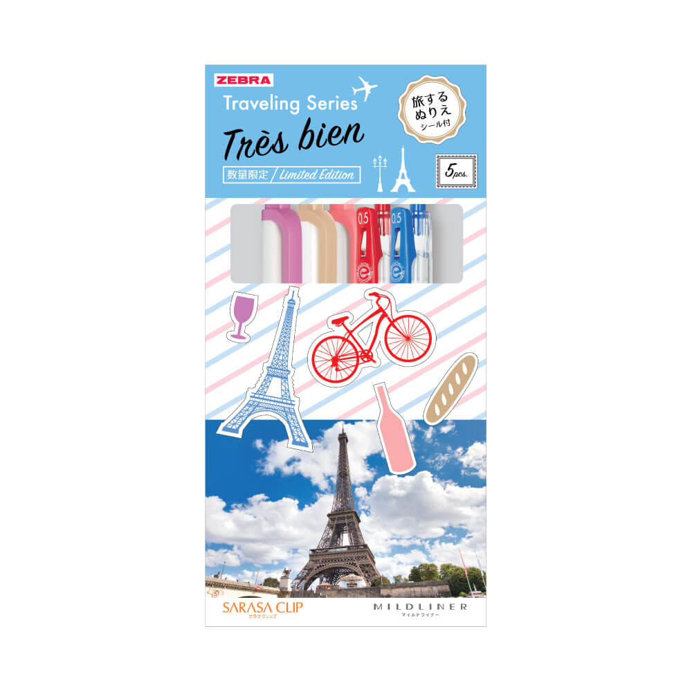 ชุดปากกาเจลและปากกาไฮไลท์ ZEBRA ธีม TRAVEL FRANCE แพ็ค 5 ด้าม_1