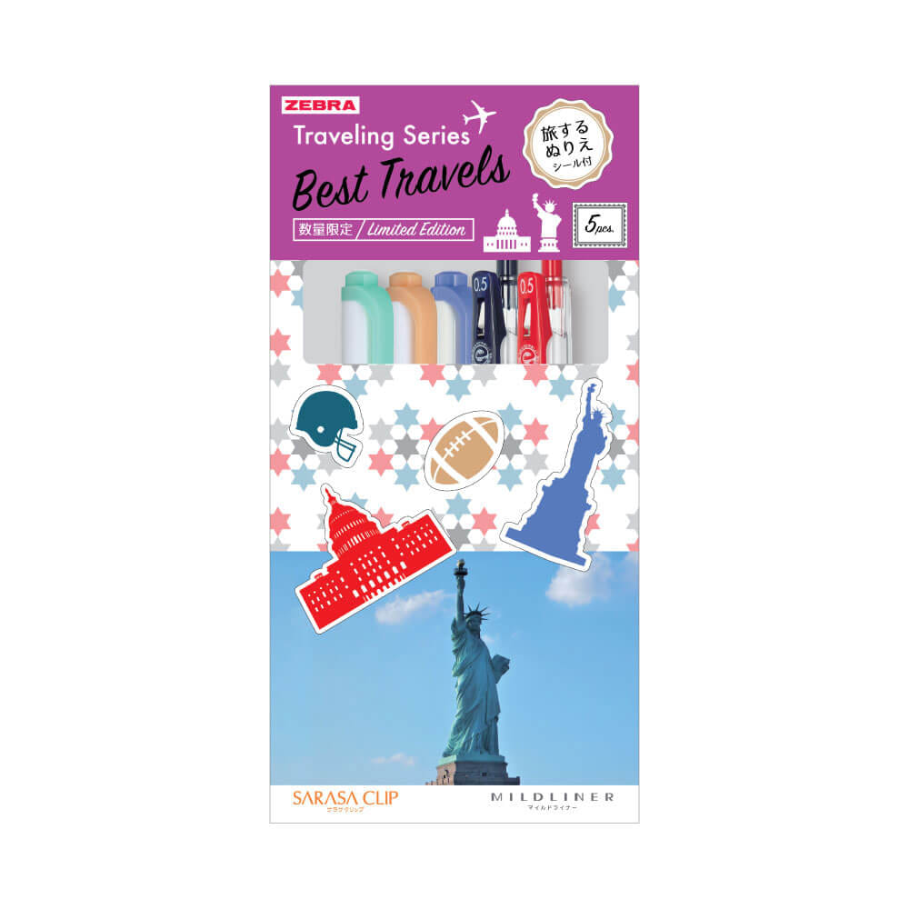 ชุดปากกาเจลและปากกาไฮไลท์ ZEBRA ธีม TRAVEL U.S.A. แพ็ค 5 ด้าม_1