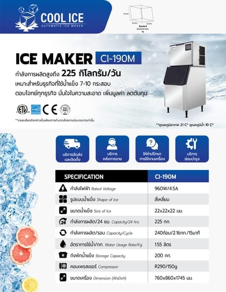 เครื่องทำน้ำแข็ง COOL ICE รุ่น CI-190M กำลังการผลิต 225กก./วัน_3