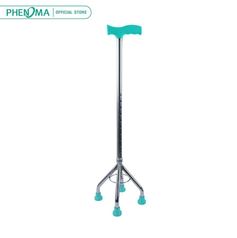 ไม้เท้า 4 ขาหัวค้อน ขาสูง อลูมิเนียม ฐานสมมาตร ยี่ห้อ PHENOMA ปรับระดับได้ 10 ระดับ สีเขียวแพนโทน (GREEN PANTONE) รุ่น PWC-03-1_0