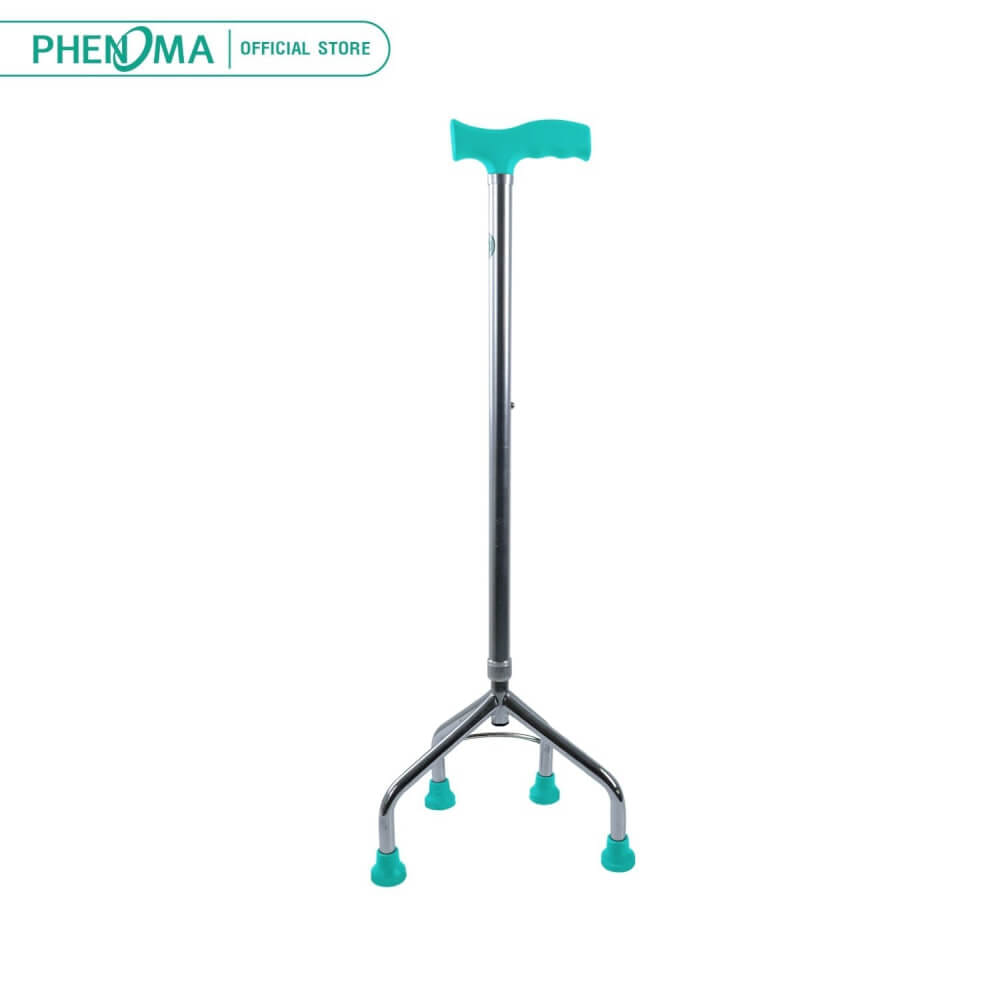 ไม้เท้า 4 ขาหัวค้อน ขาสูง อลูมิเนียม แบบเว้าข้าง ยี่ห้อ PHENOMA ปรับระดับได้ 10 ระดับ สีเขียวแพนโทน (GREEN PANTONE) รุ่น PWC-04-1_0