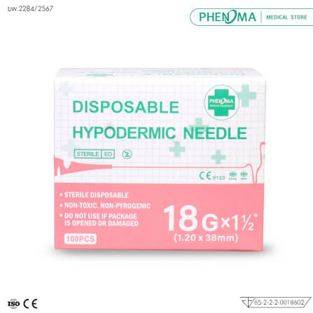 เข็มฉีดยา PHENOMA เบอร์ 18GX1 1/2
