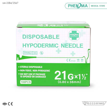 เข็มฉีดยา PHENOMA เบอร์ 21GX1 1/2