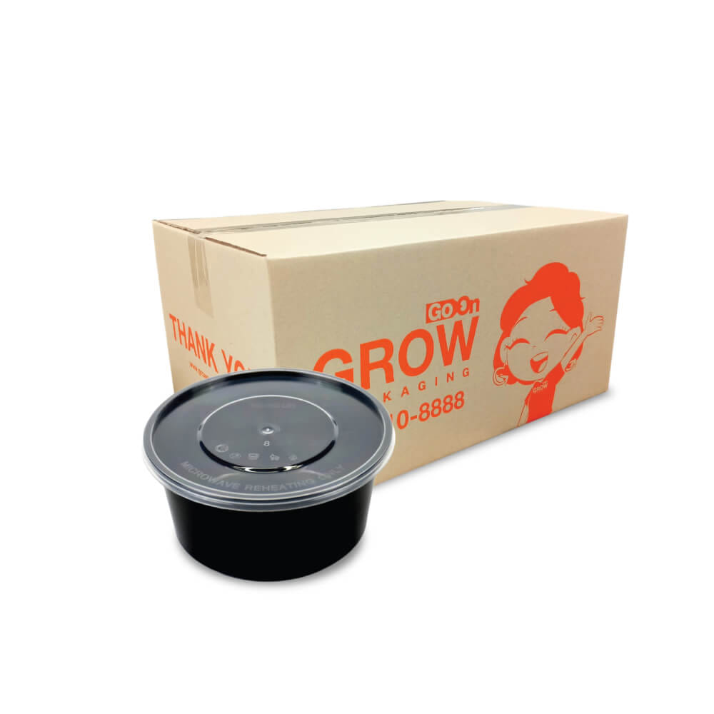 กล่องพลาสติกใส่อาหาร ทรงกลม GROW PACK 750 มล. ขนาด 11.8X7X6 CM. สีดำ (300ชุด/ลัง)_0