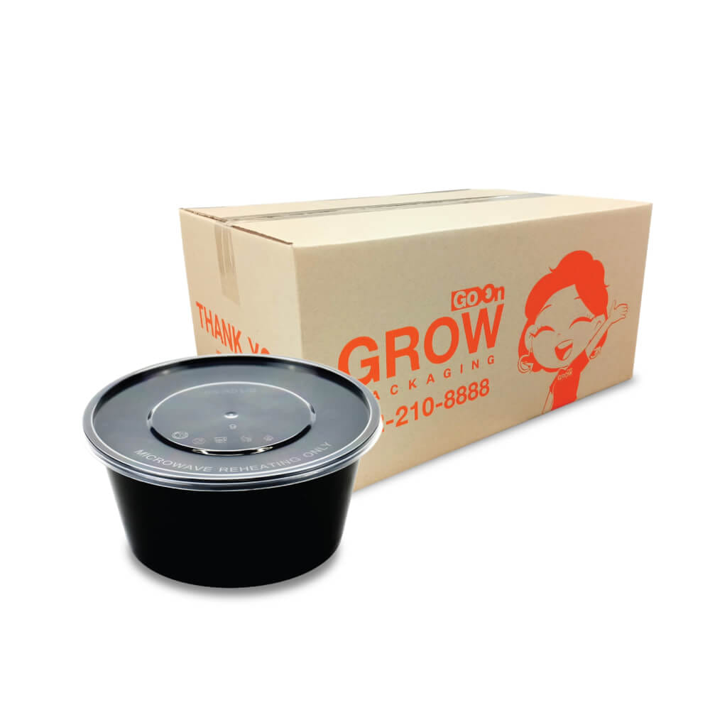 กล่องพลาสติกใส่อาหาร ทรงกลม GROW PACK 450 มล. ขนาด 11X7X6 CM. สีดำ (450ชุด/ลัง)_1
