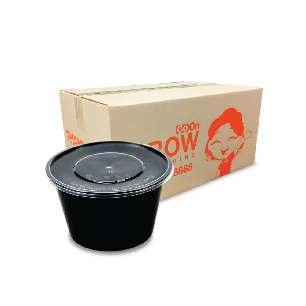 กล่องพลาสติกใส่อาหาร ทรงกลม GROW PACK 800 มล. ขนาด 11.8X11X7 CM. สีดำ (300ชุด/ลัง)_1