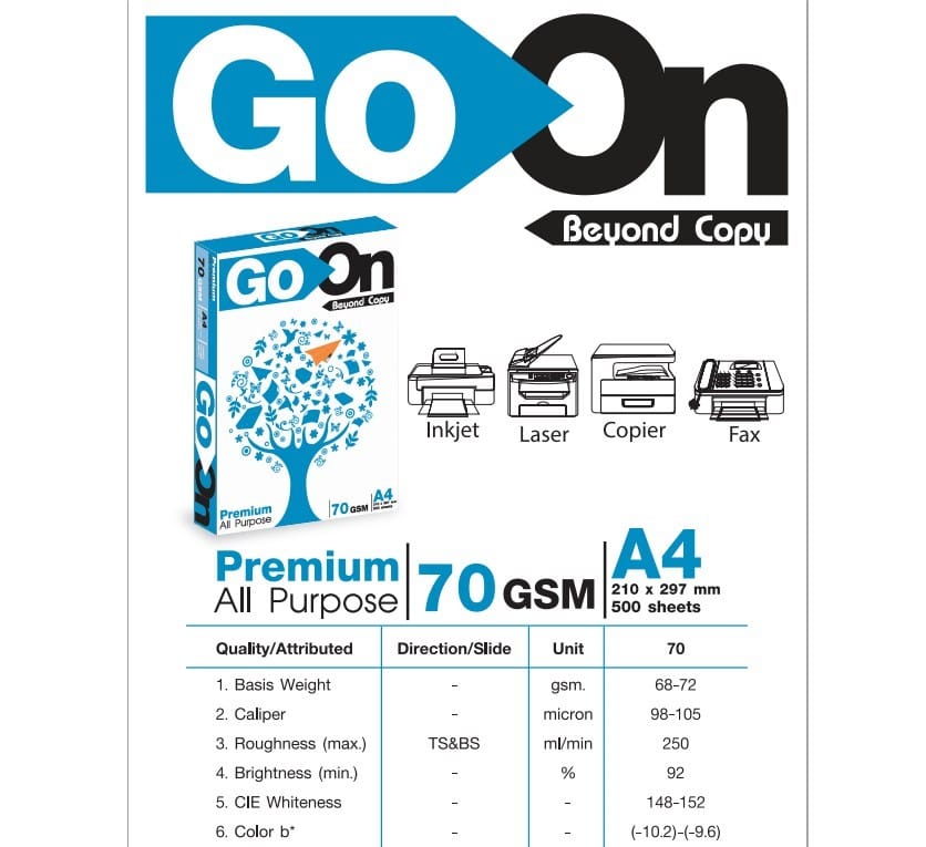 กระดาษถ่ายเอกสาร GO ON A4 70 แกรม 500 แผ่น (บรรจุ 1 รีม)_5