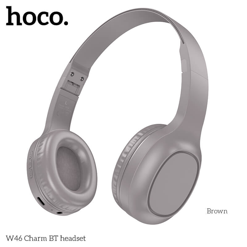 หูฟังไร้สาย HOCO W46 AUX 3.5MM แบตเตอรี่ 20 ชม. BT 5.3 ไมค์ในตัว สีน้ำตาล