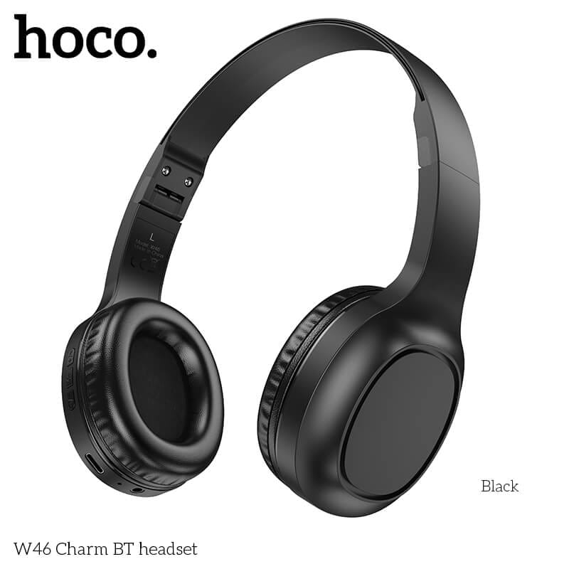 หูฟังไร้สาย HOCO W46 สีดำ AUX 3.5MM แบตเตอรี่ 20 ชม. BT 5.3 ไมค์ในตัว