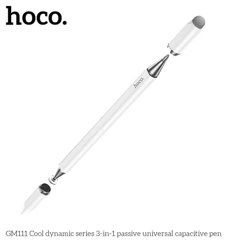 ปากกาทัชสกรีน 3-IN-1 HOCO GM111 ใช้งานได้ 3 หัว รองรับหน้าจอ แท็บเล็ต มือถือ ชนิด CAPACITIVE สีขาว
