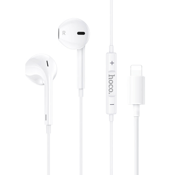 หูฟังมีสาย HOCO M111 สีขาว แจ็คไลท์นิ่ง สำหรับ IPHONE รุ่น 6-14 ไม่ต้องต่อบลูทูธ ไมค์ในตัว
