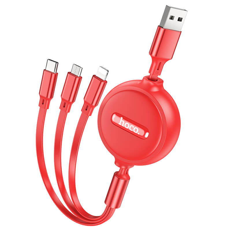สายชาร์จ 3 หัว HOCO X75 พร้อมตลับเก็บสาย สำหรับ IOS + MICRO + TYPE-C ยาว 1 เมตร สีแดง