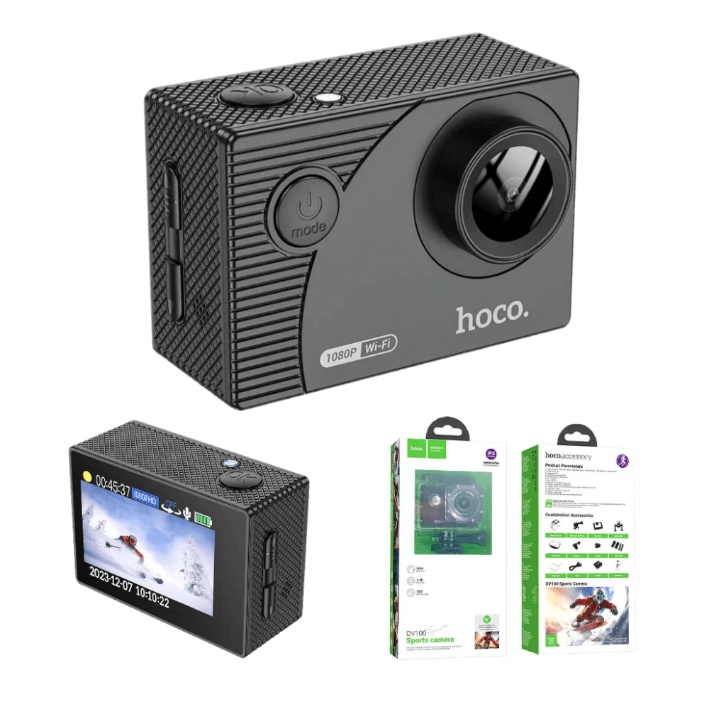 กล้องแอคชั่น HOCO DV100 สีดำ กันน้ำลึก 30 เมตร เลนส์ 150 องศา 1080P / 30FPS หน้าจอ IPS 2 นิ้ว_11