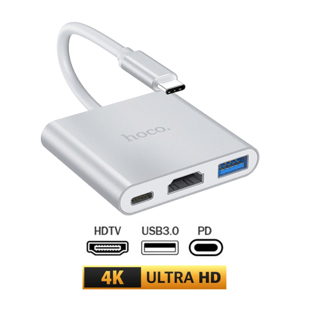 อะแดปเตอร์ฮับ HOCO HB14 แปลงช่อง TYPE-C เป็น 4K HDMI HDTV + USB 3.0 + PD 2.0 สีเงิน_9
