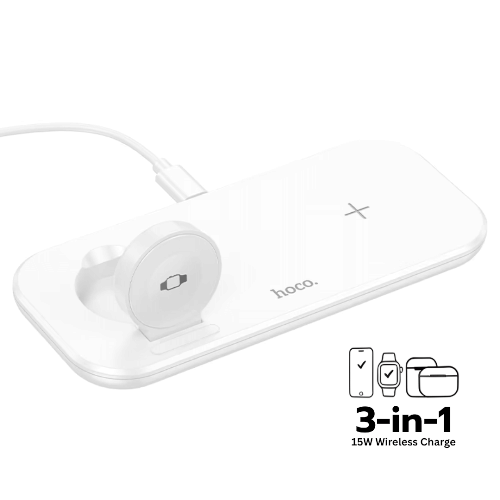 แท่นชาร์จไร้สาย 3-IN-1 HOCO CW65 สีขาว ระบบชาร์จ QI สำหรับโทรศัพท์ APPLE WATCH และ AIRPODS_10