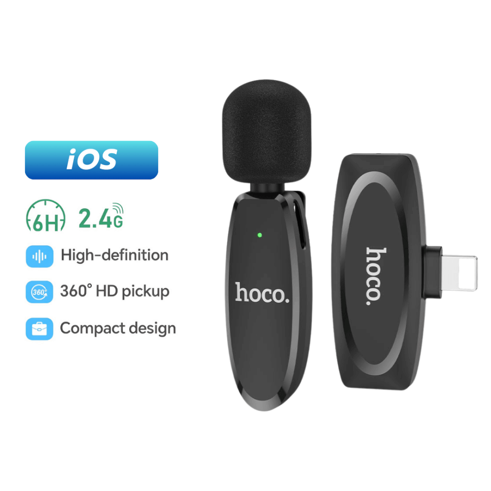 ไมโครโฟนไร้สาย HOCO L15 IOS LIGHTNING ระบบรับเสียง 360° ความถี่ 2.4GHZ ระยะการใช้งาน 15 เมตร สำหรับ IPHONE_9