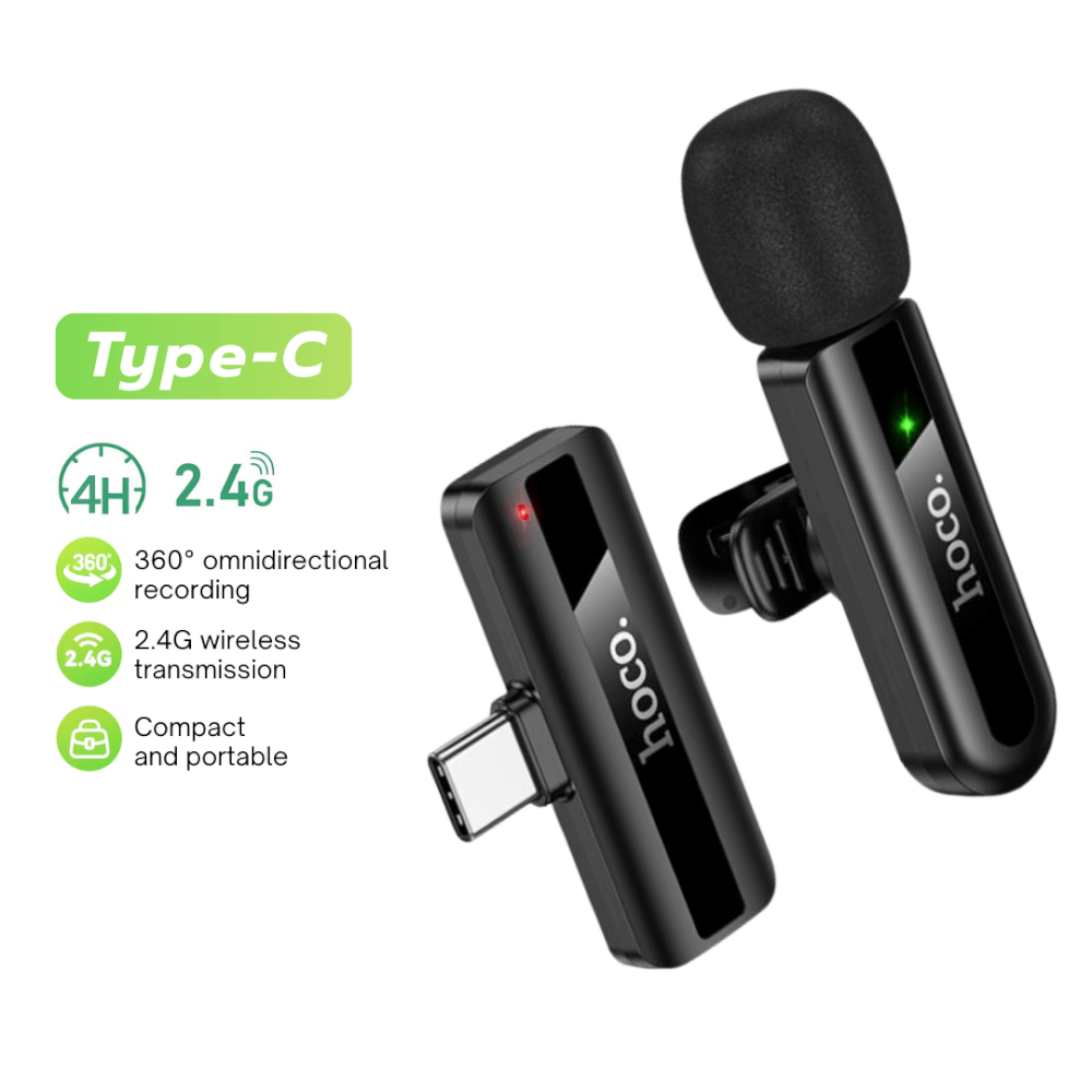 ไมโครโฟนไร้สาย HOCO L20 TYPE-C รับเสียง HD 360&deg; ระบบลดเสียงรบกวน สำหรับ ANDROID & IPHONE 15-17