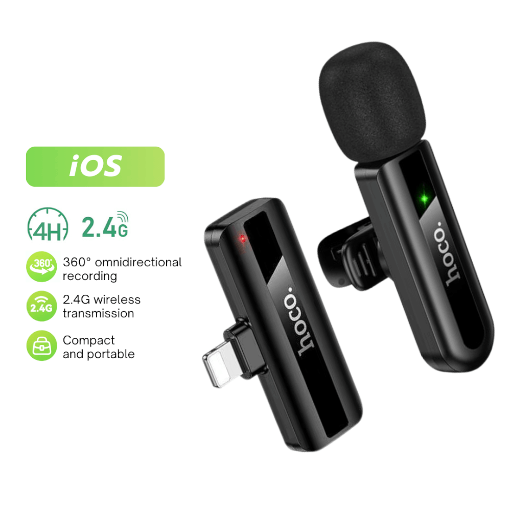 ไมโครโฟนไร้สาย HOCO L20 IOS LIGHTNING รับเสียง HD 360&deg; ระบบลดเสียงรบกวน สำหรับ IPHONE 6-14