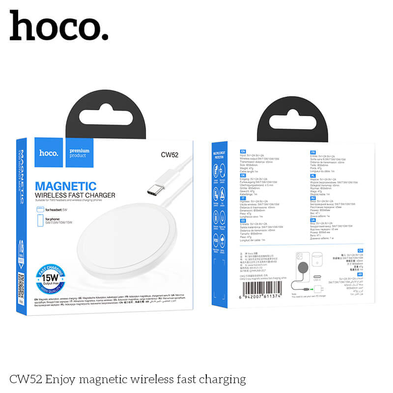 แท่นชาร์จไร้สาย 2IN1 HOCO CW52 QI WIRELESS จ่ายไฟ 15W รองรับ มือถือ & หูฟังไร้สาย IOS ANDROID สีขาว_1