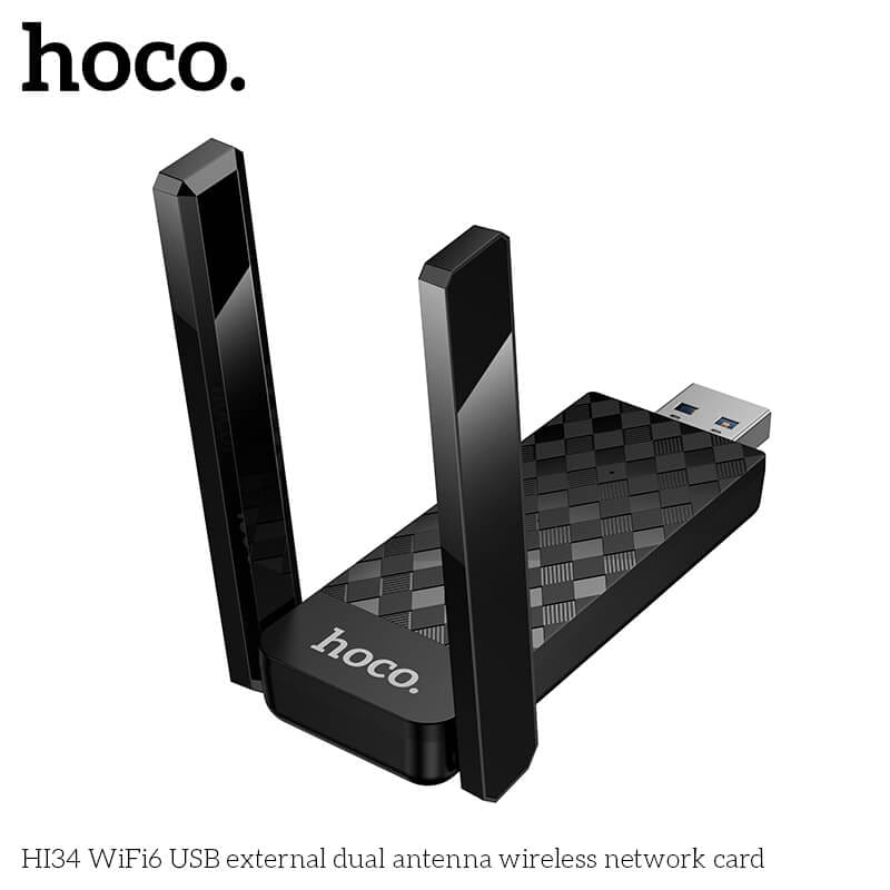 อุปกรณ์รับสัญญาณ HOCO HI34 แบบเสาคู่ สีดำ ความเร็ว 600MBPS ADAPTER USB 5GHZ ยูเอสบีไวไฟ_1