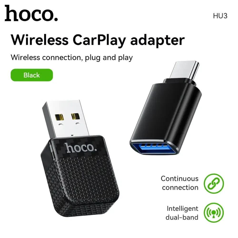 อะแดปเตอร์ WIRELESS CARPLAY HOCO HU3 แปลง CARPLAY แบบมีสายให้เป็นไร้สาย สำหรับ IPHONE สีดำ