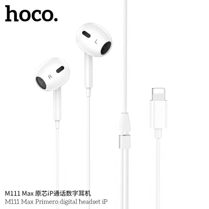หูฟังอินเอียร์ HOCO M111 MAX สายไลท์นิ่ง สำหรับ IPHONE รุ่น 6-14 ไมค์ในตัว สีขาว